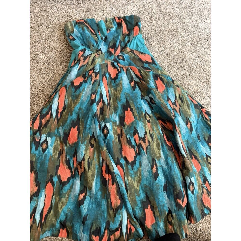 Girls from Savoy Dress Teal Orange Anthropologie Ikat Print Strapless Size 0